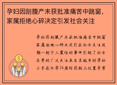 孕妇因剖腹产未获批准痛苦中跳窗,家属拒绝心碎决定引发社会关注
