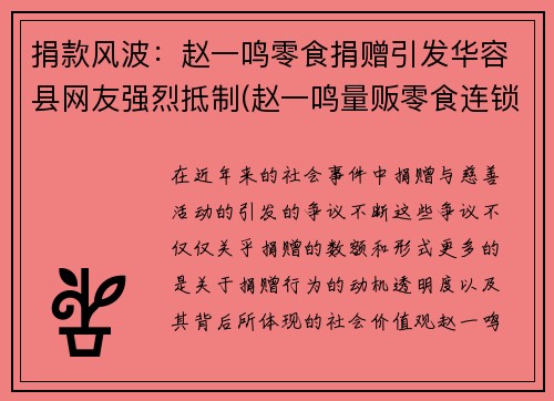 捐款风波:赵一鸣零食捐赠引发华容县网友强烈抵制(赵一鸣量贩零食连锁加盟热线)
